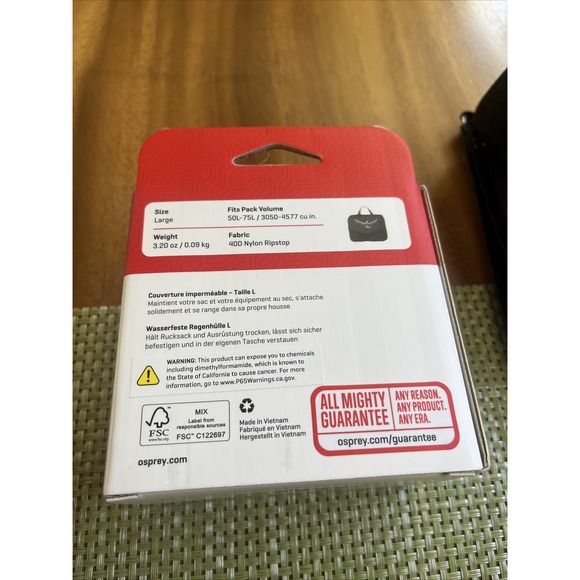 Osprey Waterproof Raincover for 50-75L Backpacks - Sz‎ Large - Shadow Grey New - Picture 3 of 5